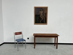 Small french old console in solid oak, with spindle legs