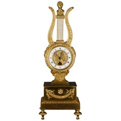 Antique Small French Ormolu Lyre Mantel Clock