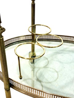 Small French Oval Gilt Brass Bar Cart, circa 1950