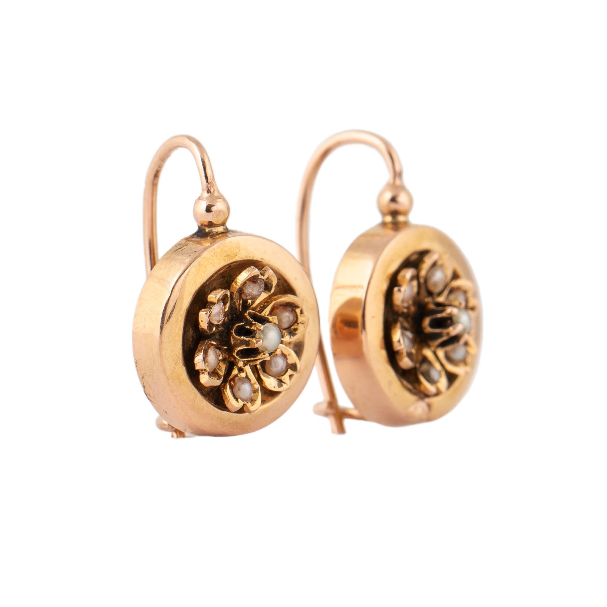 Victorian Small French Pearl 18k Gold Earrings, 19th Century