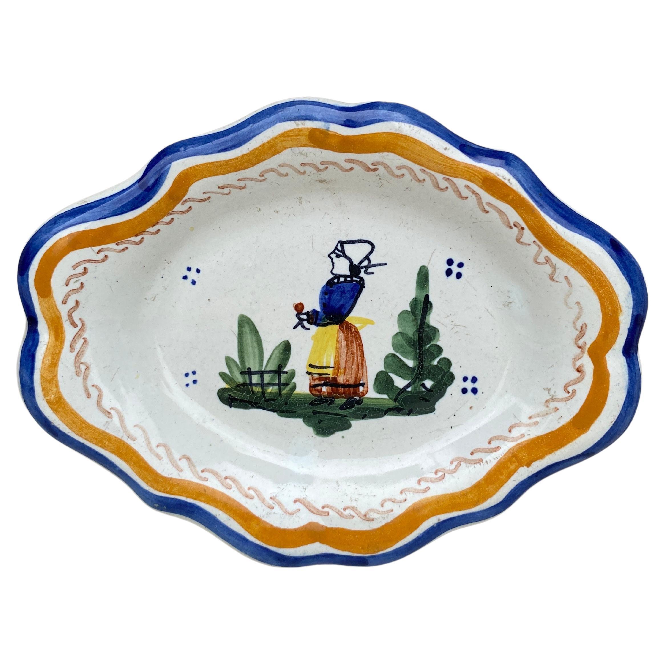Small French Quimper Platter Henriot Quimper, circa 1920 For Sale