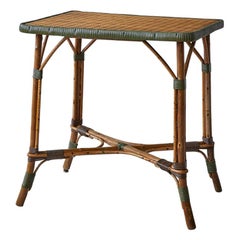 Small French Rattan Table with Woven Details, 1930s