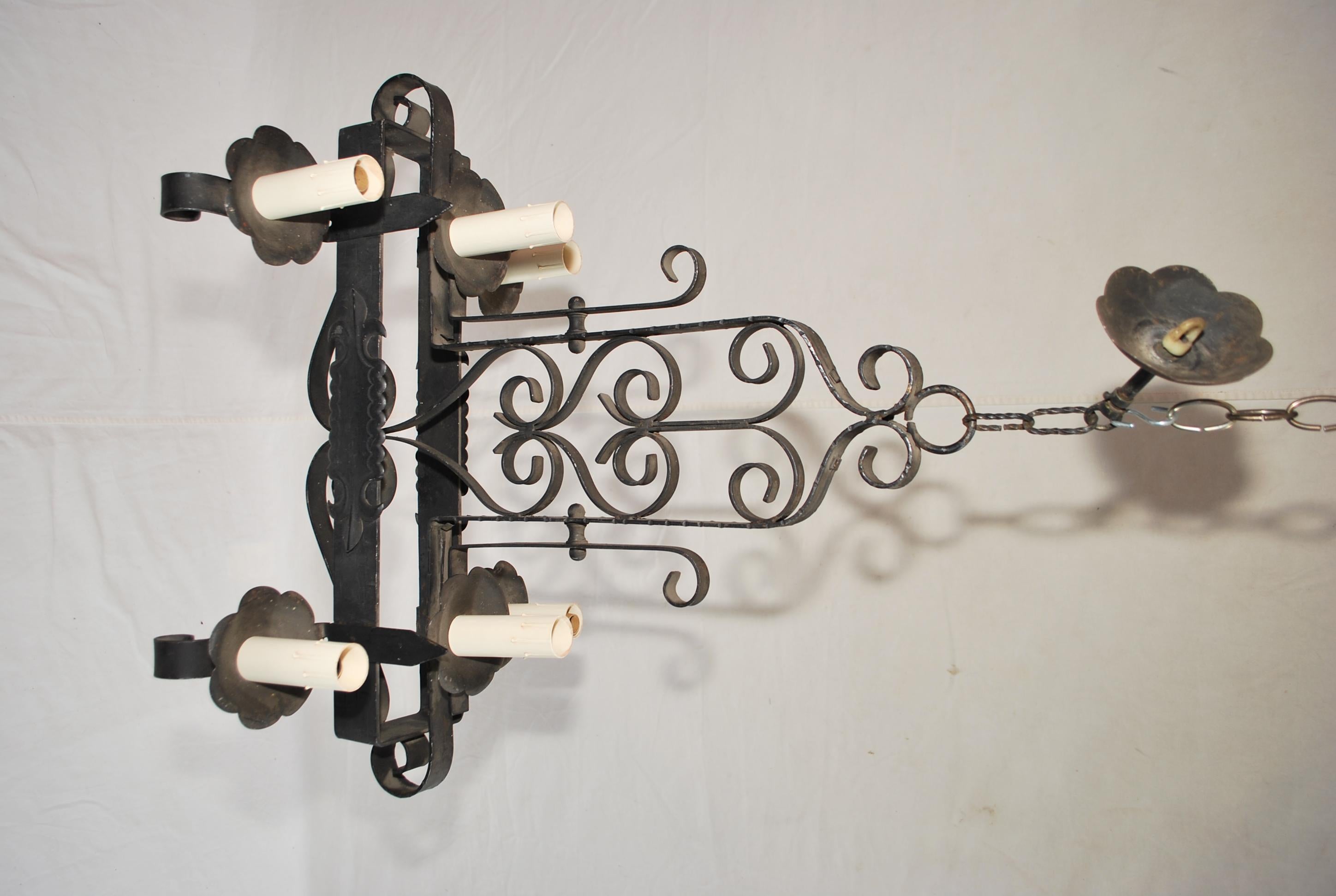 Hand-Crafted Small French Rectangular Iron Chandelier For Sale