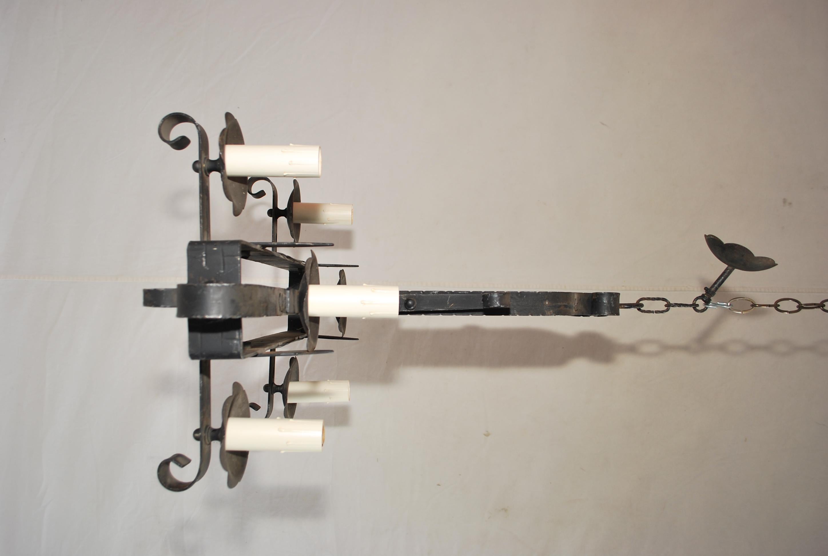 Small French Rectangular Iron Chandelier In Good Condition For Sale In Los Angeles, CA