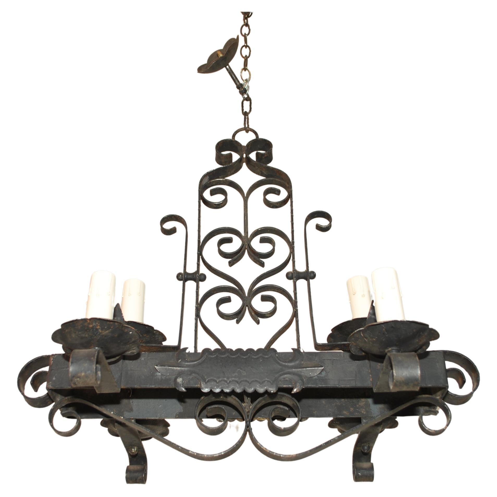 Small French Rectangular Iron Chandelier For Sale