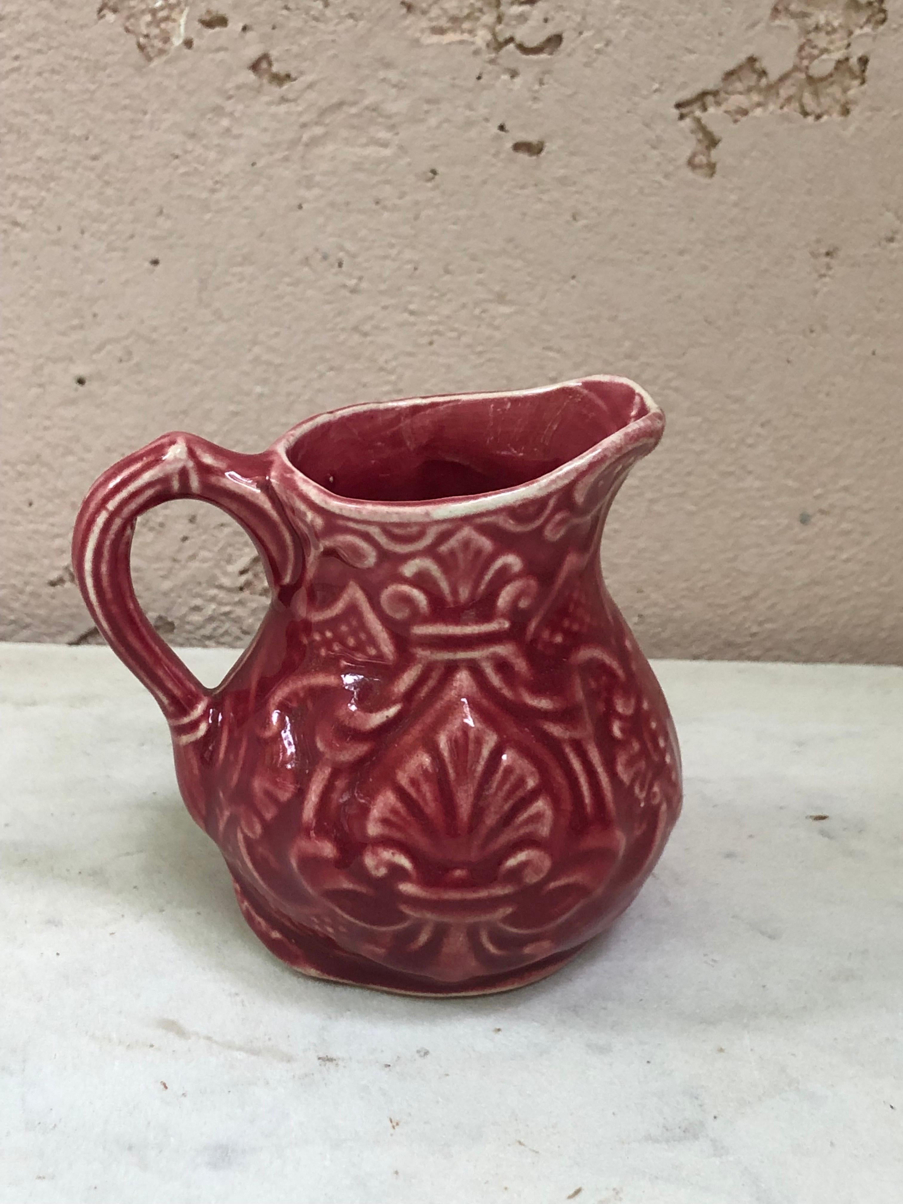 Rustic Small French Red Majolica Creamer Pitcher Onnaing, Circa 1920 For Sale