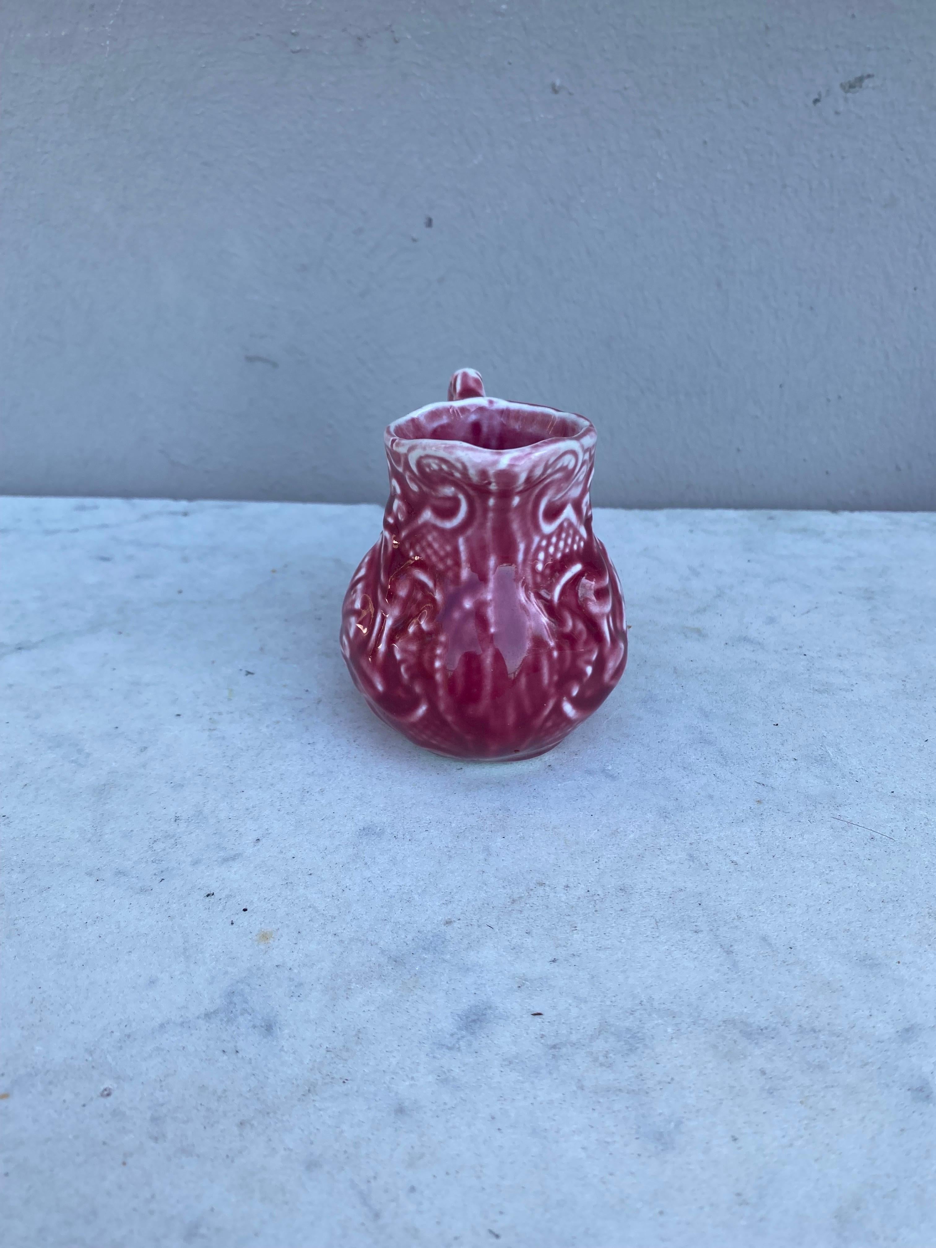 Rustic Small French Red Majolica Creamer Pitcher Onnaing, circa 1920 For Sale