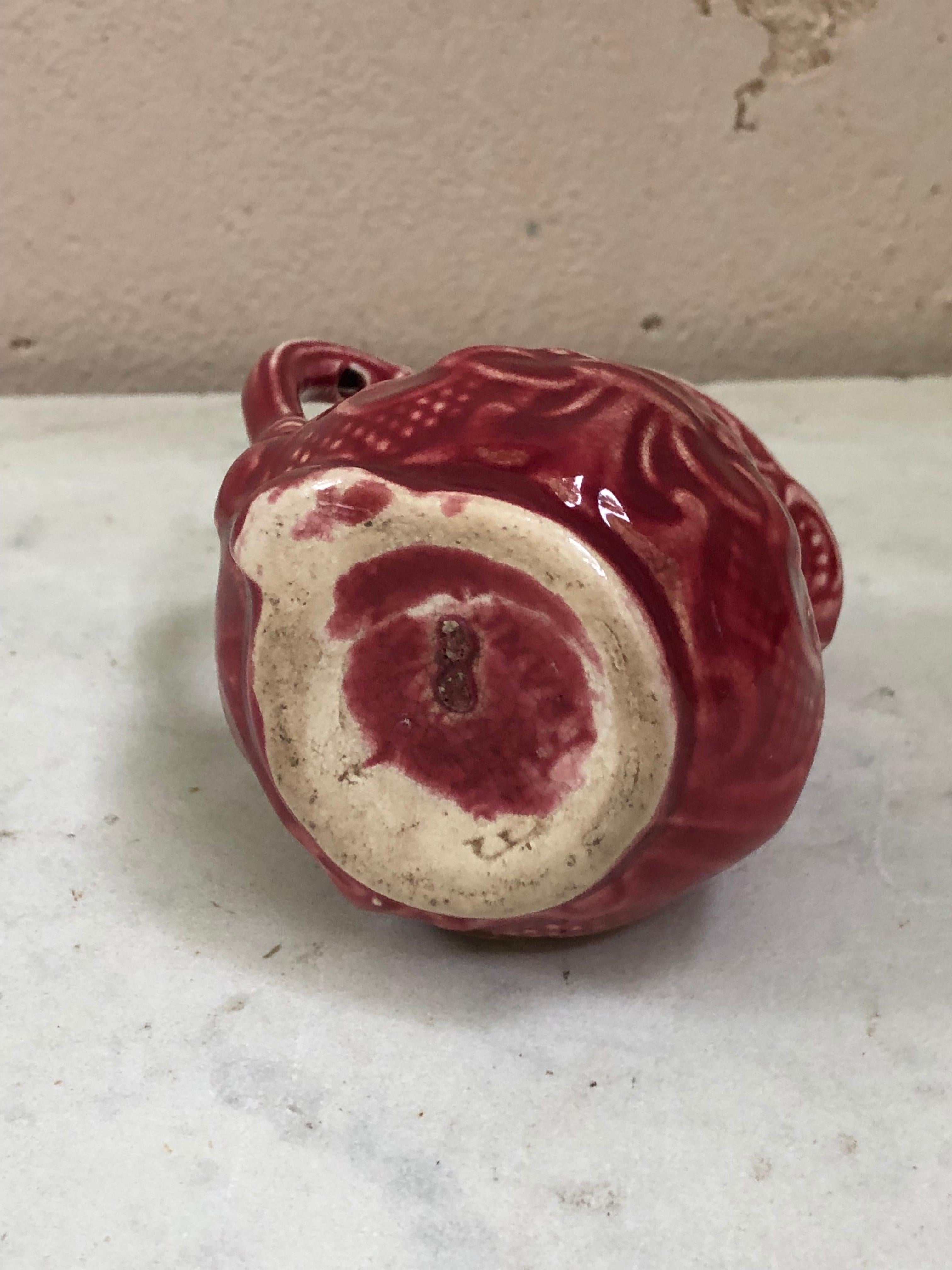 Small French Red Majolica Creamer Pitcher Onnaing, Circa 1920 In Good Condition For Sale In Austin, TX