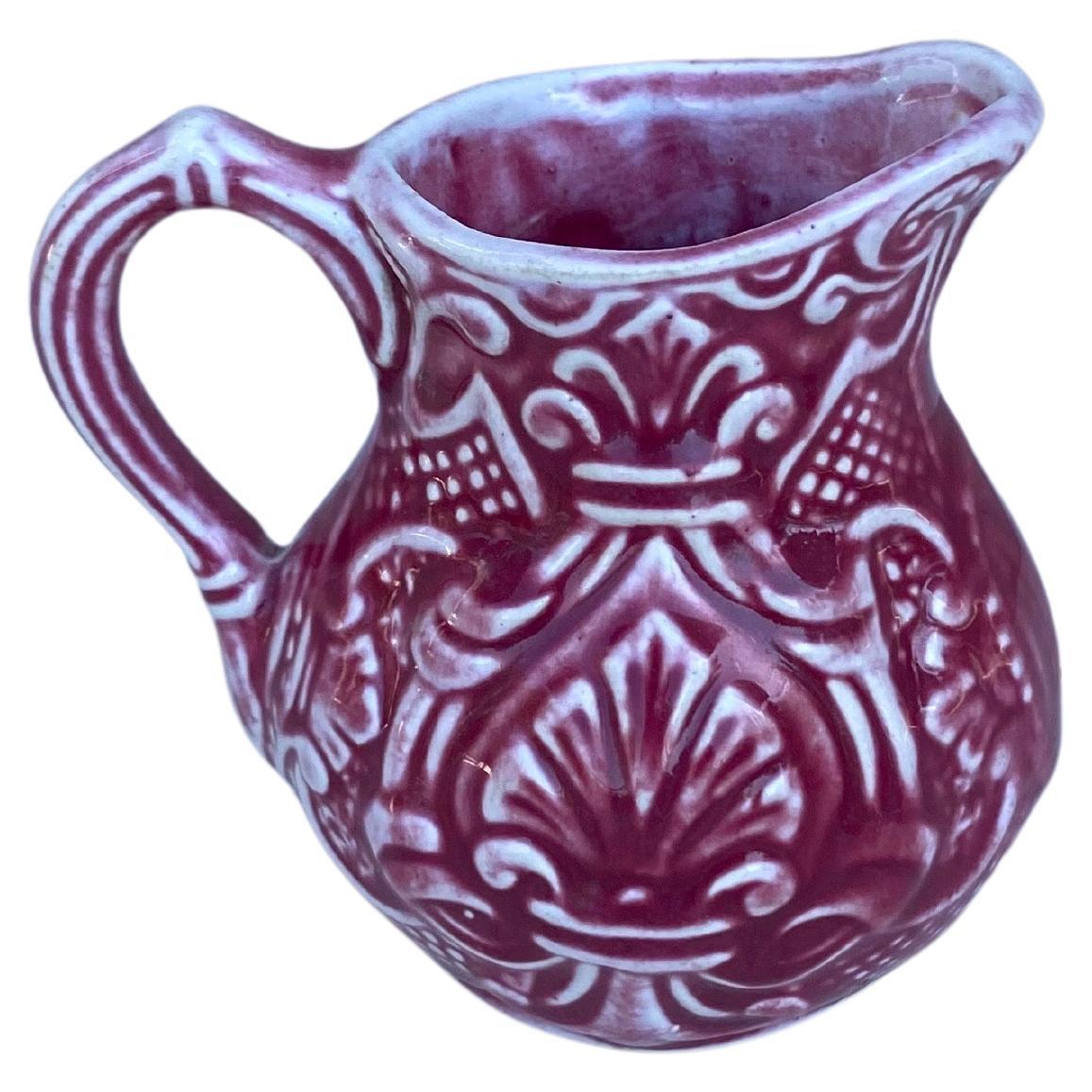 Small French Red Majolica Creamer Pitcher Onnaing Circa 1920 For Sale