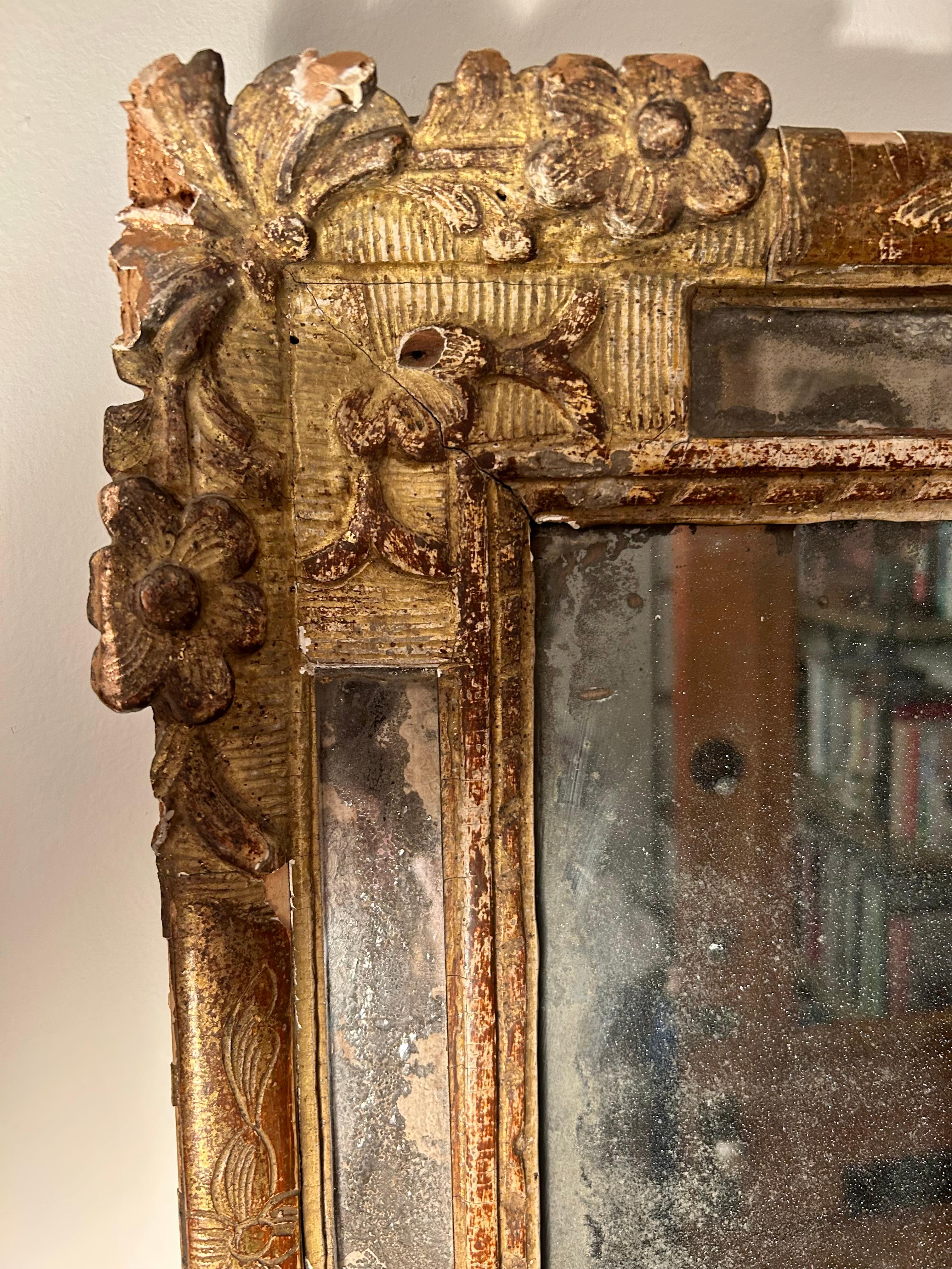 Carved Small French  Régence Giltwood Parclose Mirror Circa 1725