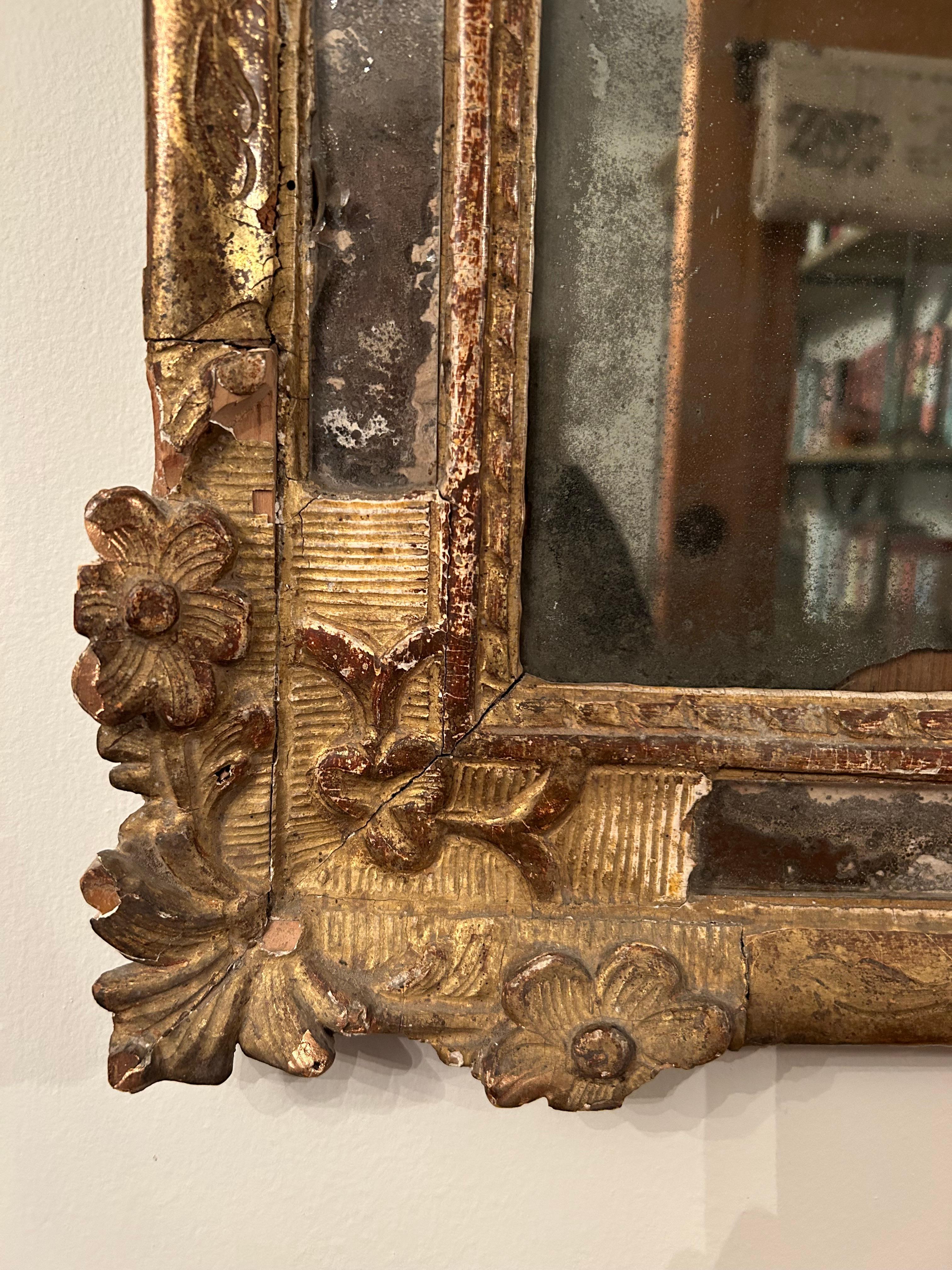 18th Century Small French  Régence Giltwood Parclose Mirror Circa 1725