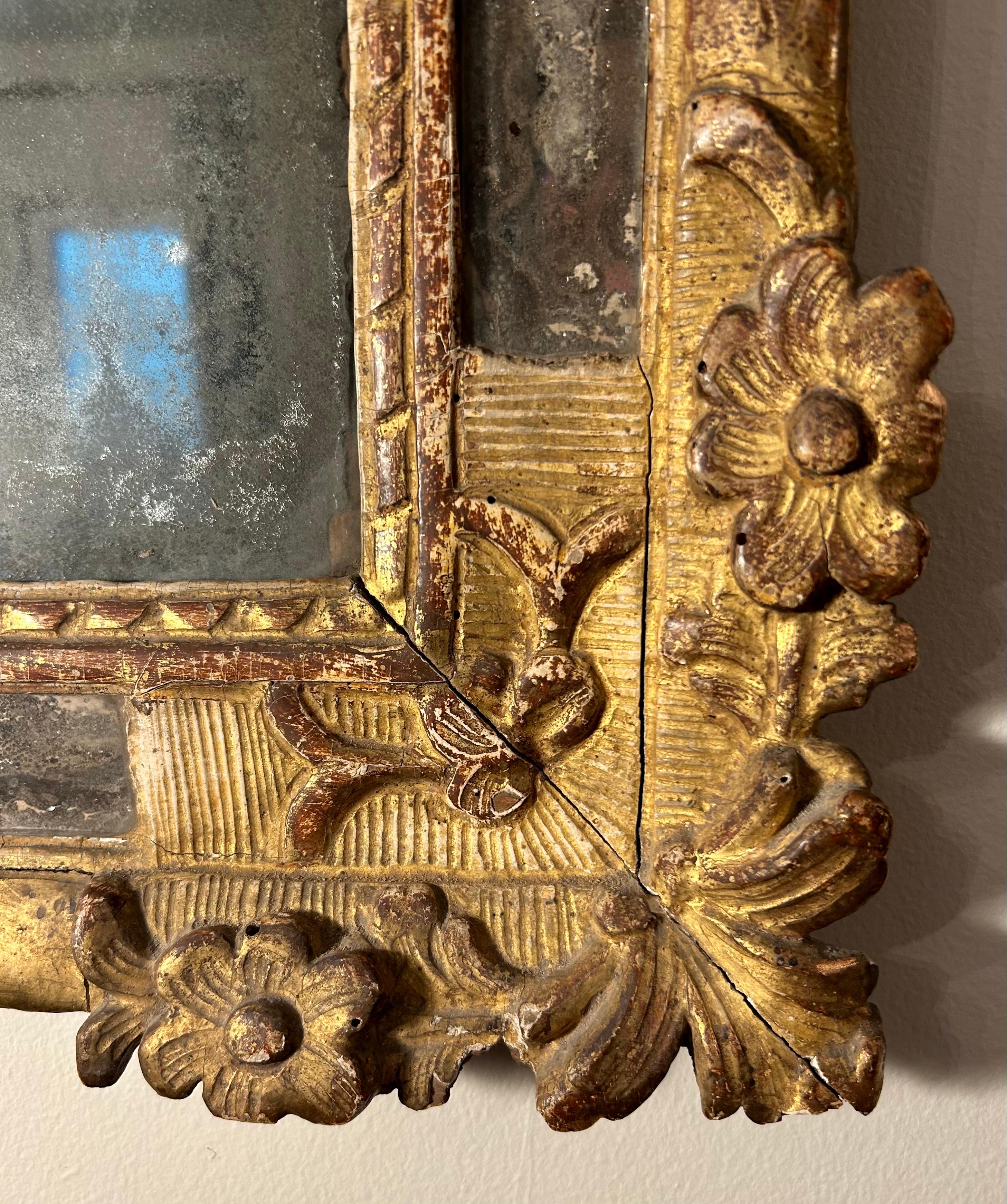 Gesso Small French  Régence Giltwood Parclose Mirror Circa 1725