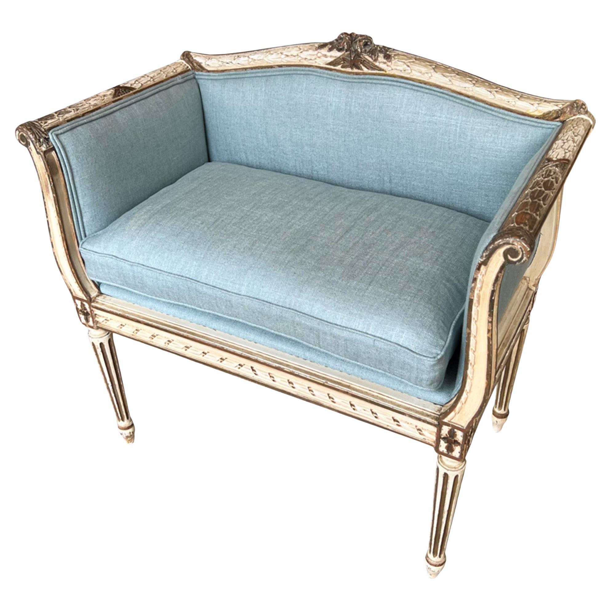 Small French Reupholstered Windowseat, Early 1900s