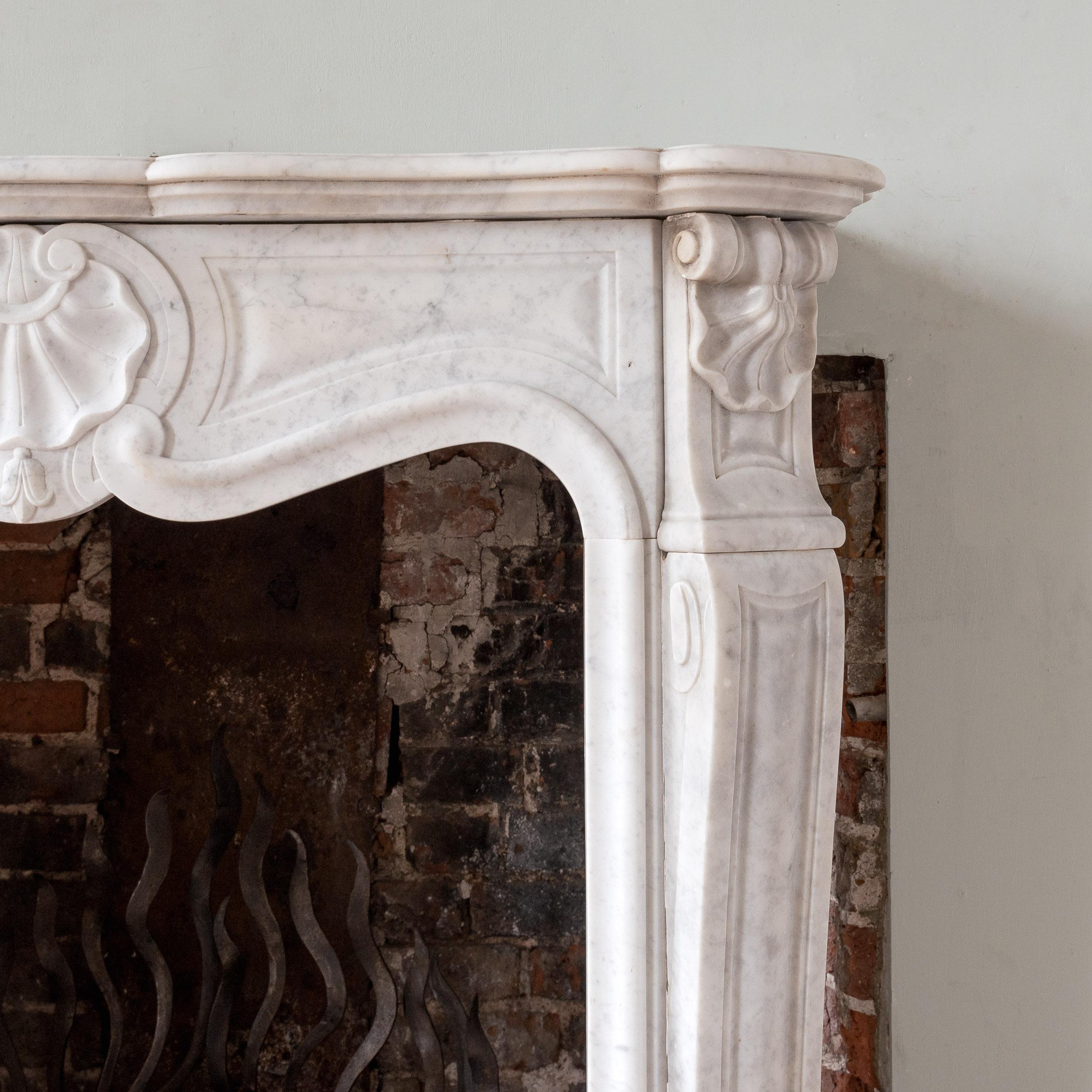 Small French Rococo Carrara Marble Fireplace For Sale 5