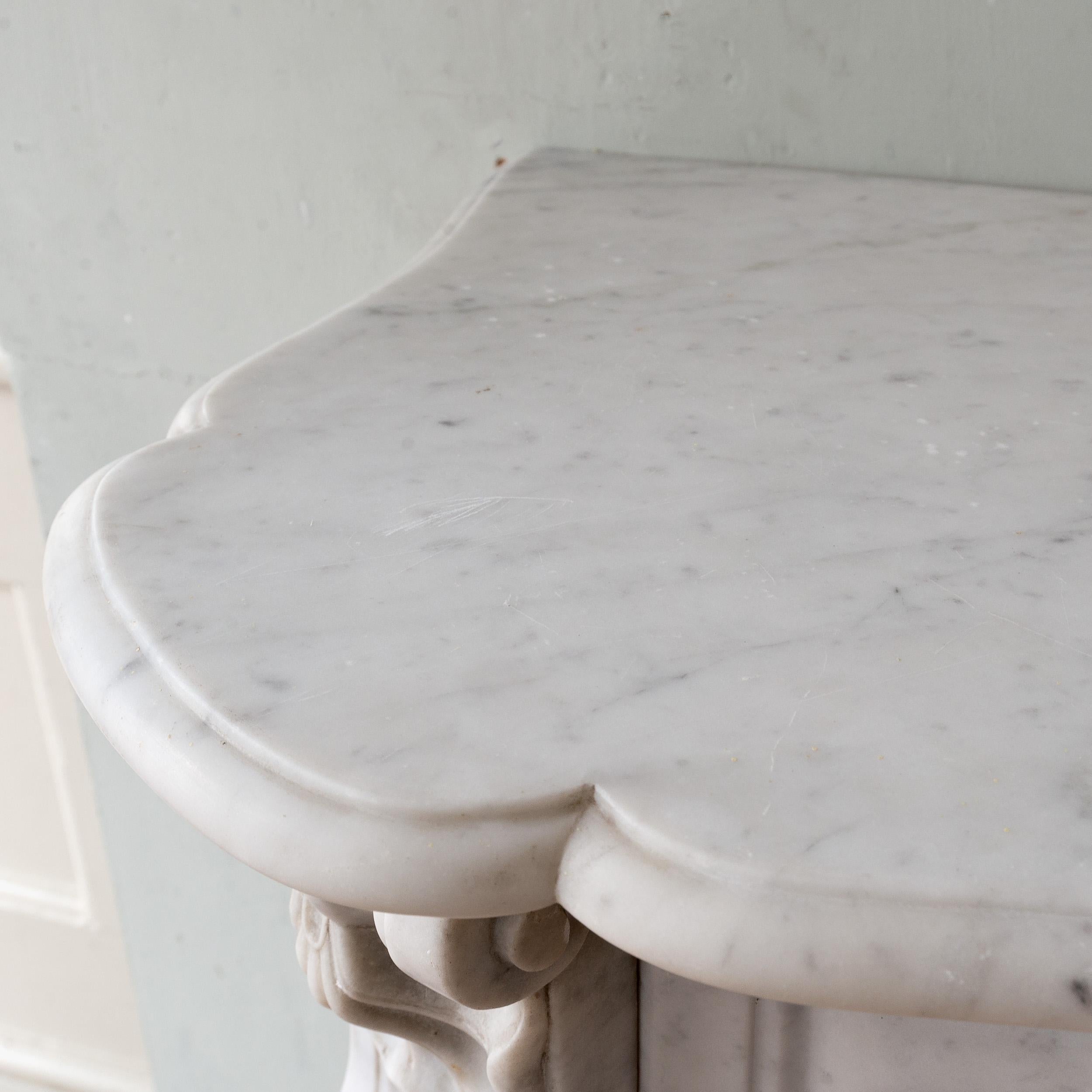 Small French Rococo Carrara Marble Fireplace For Sale 7
