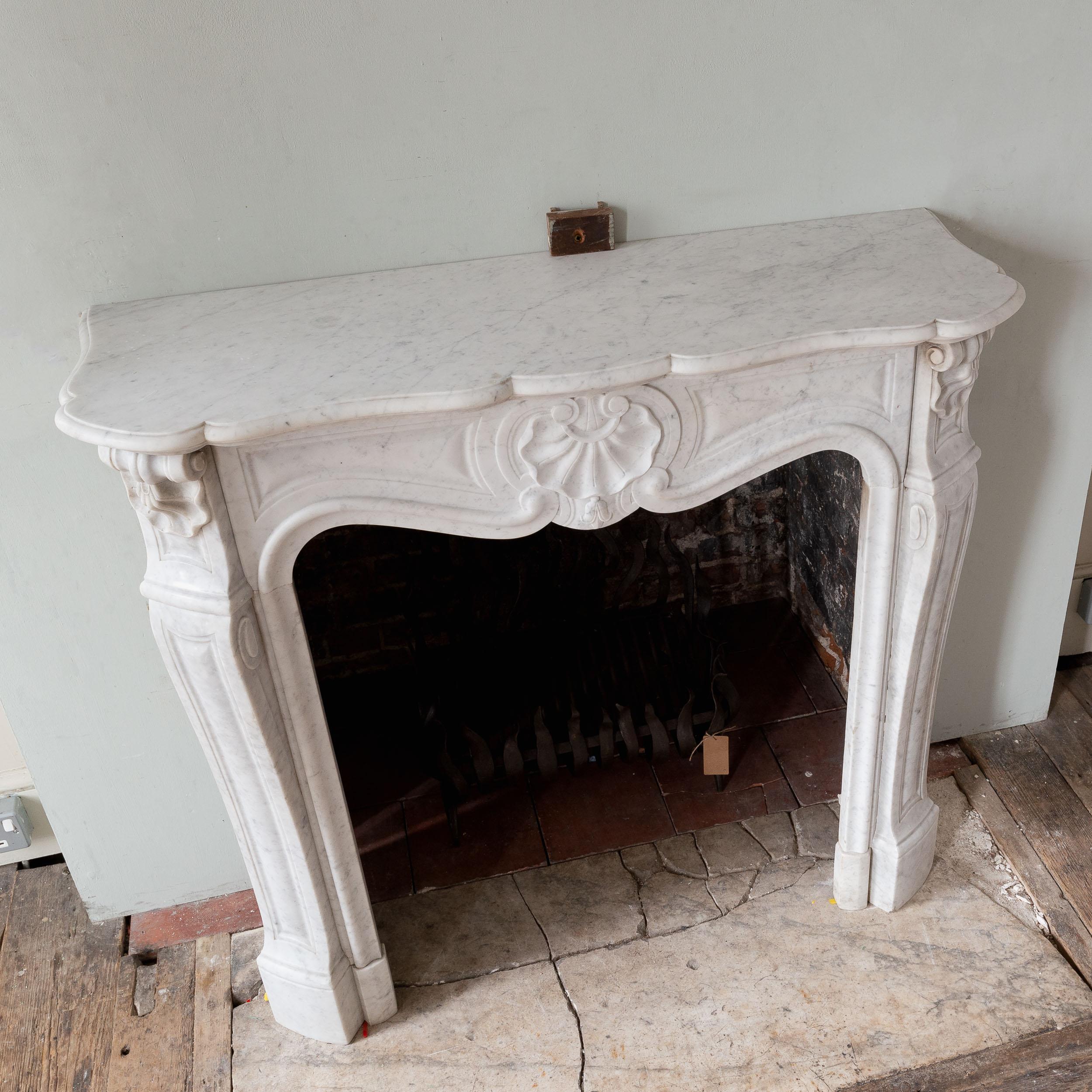 Small French Rococo Carrara Marble Fireplace For Sale 8