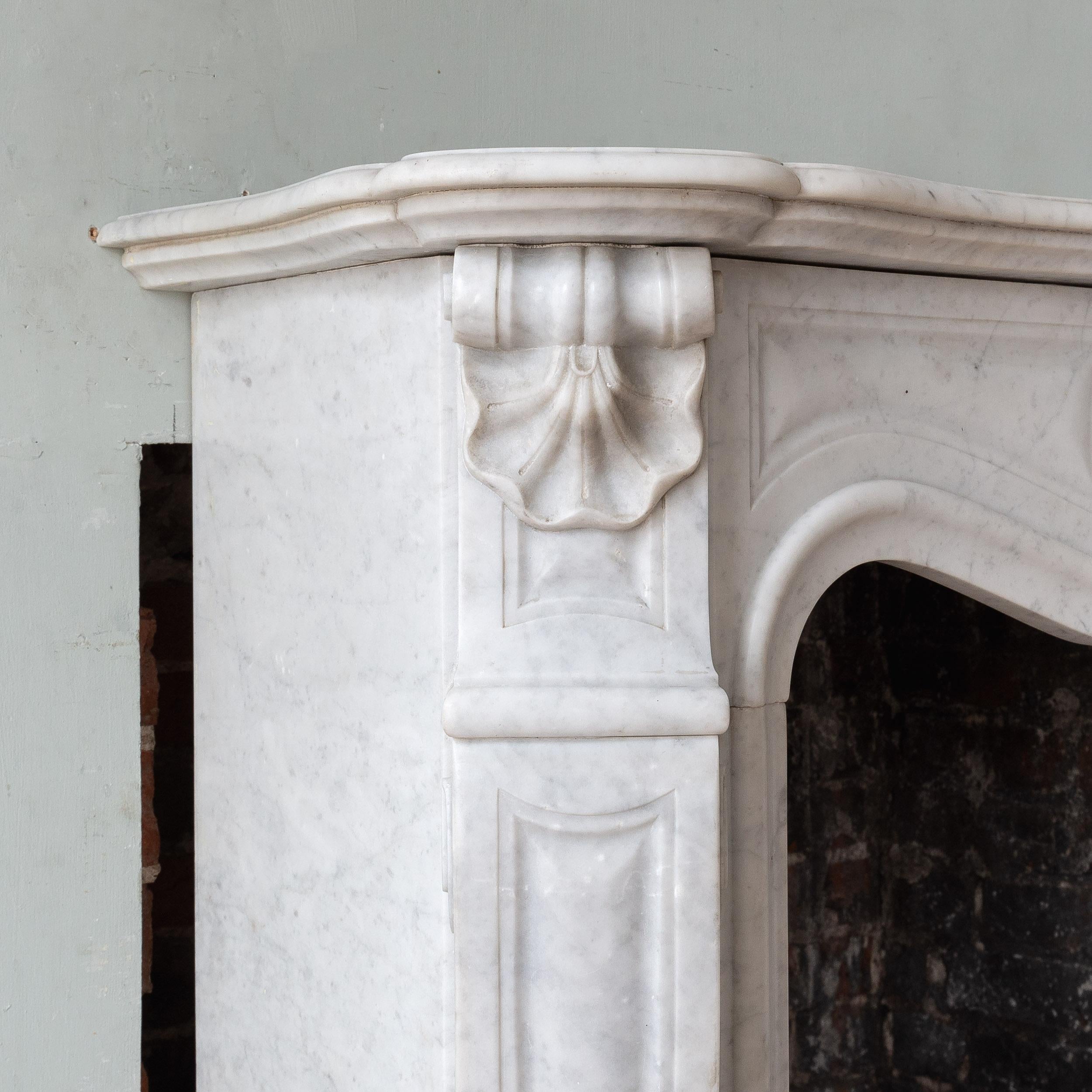 Small French Rococo Carrara Marble Fireplace For Sale 1