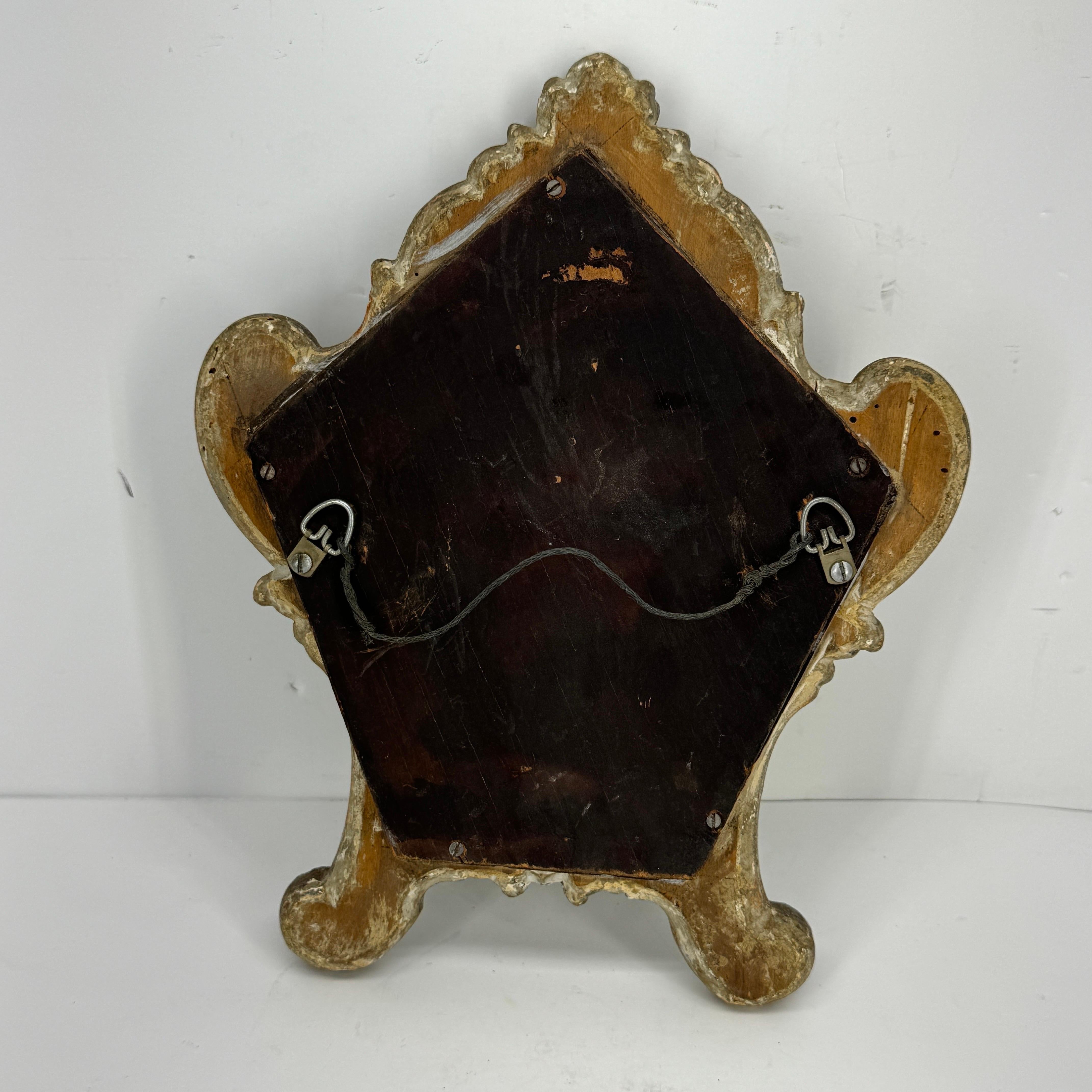 Small French Rococo Silver Gilt Wood Vanity Wall Mirror For Sale 5