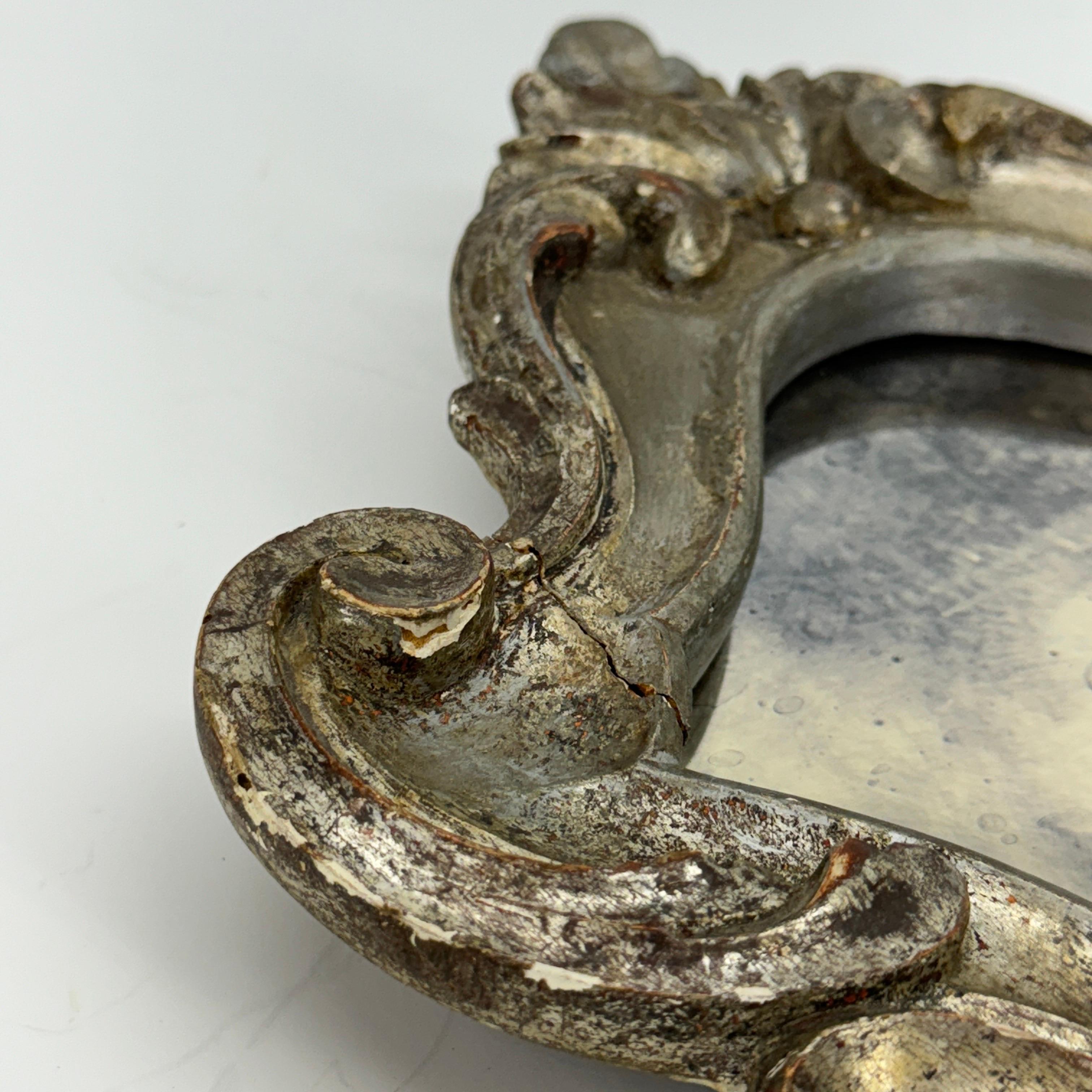 Small French Rococo Silver Gilt Wood Vanity Wall Mirror For Sale 12
