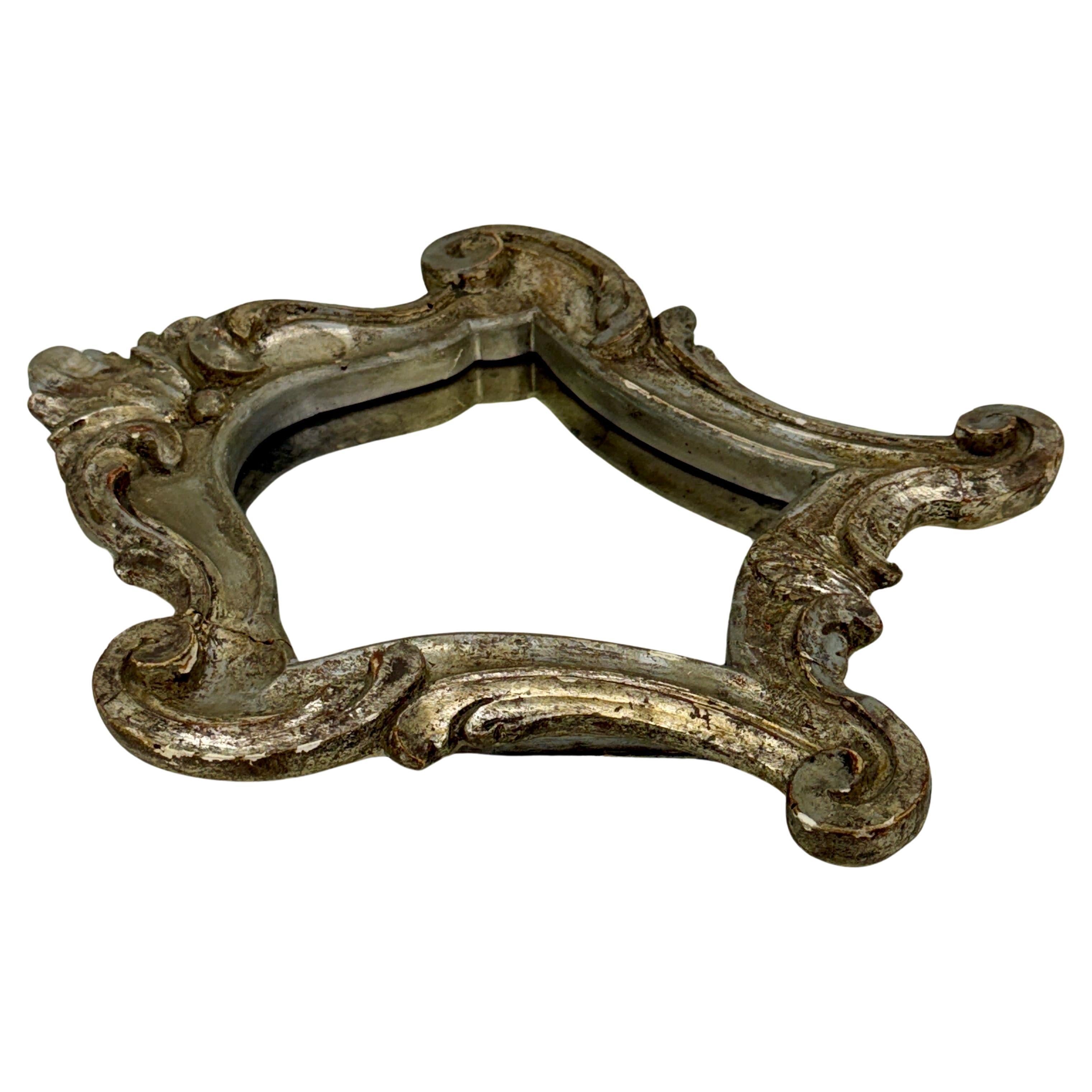 Hand-Carved Small French Rococo Silver Gilt Wood Vanity Wall Mirror For Sale