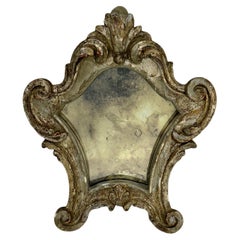 Vintage Small French Rococo Silver Gilt Wood Vanity Wall Mirror