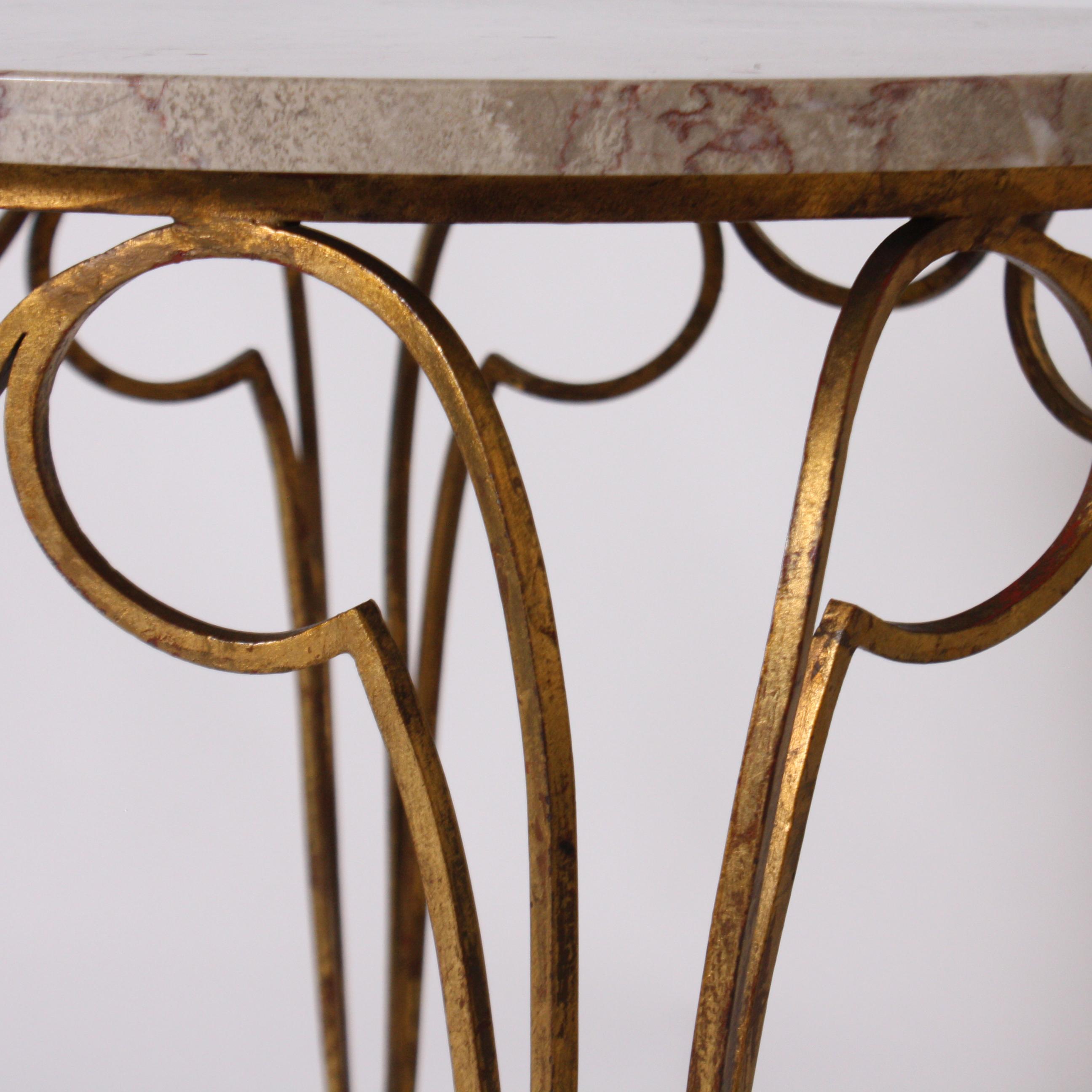 Small French Round Table with Marble Top and Gilded Metal Legs, circa 1950 1