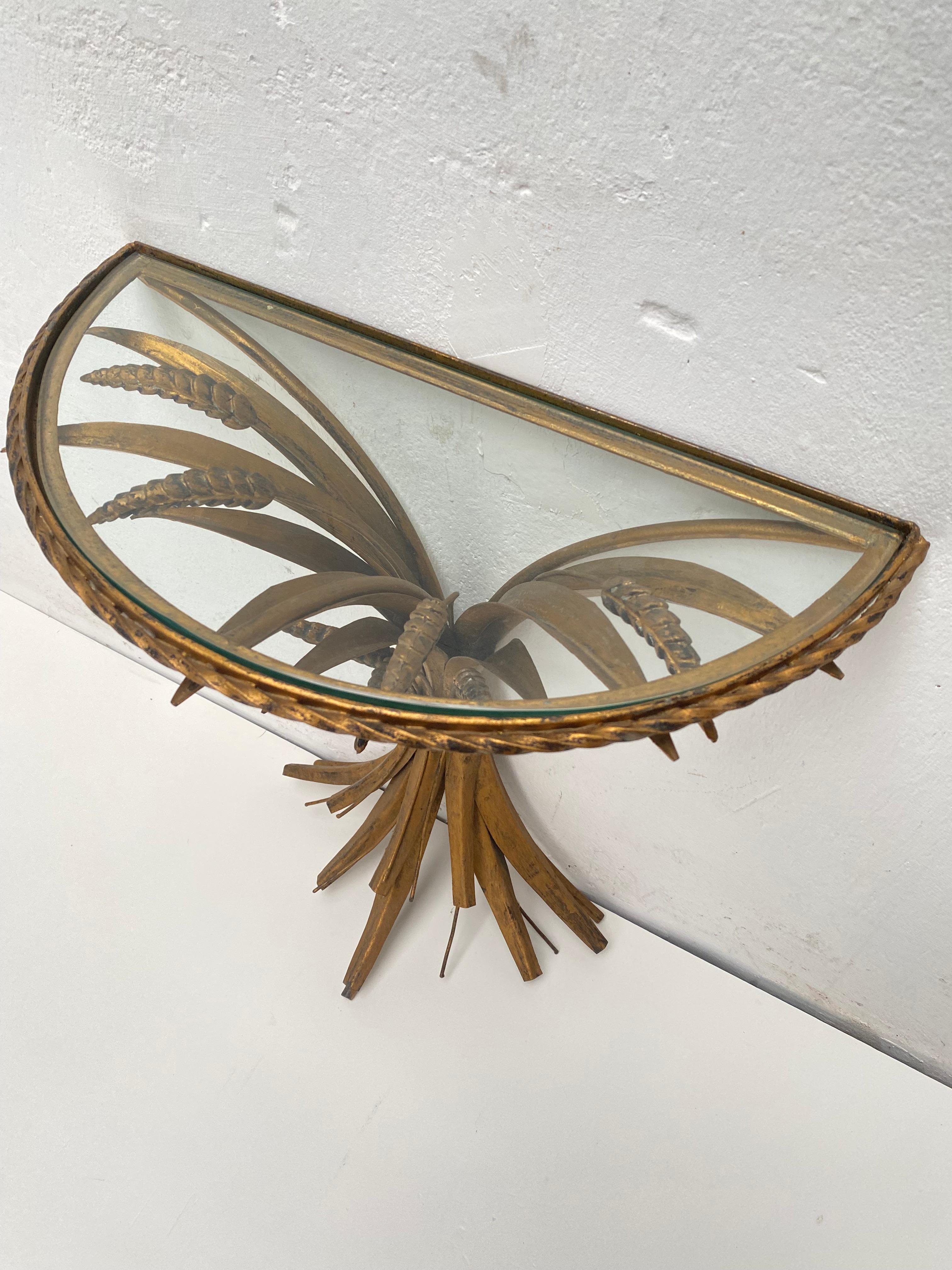 Petite table d'appoint/console « Feuille de blé » française en métal doré en vente 4