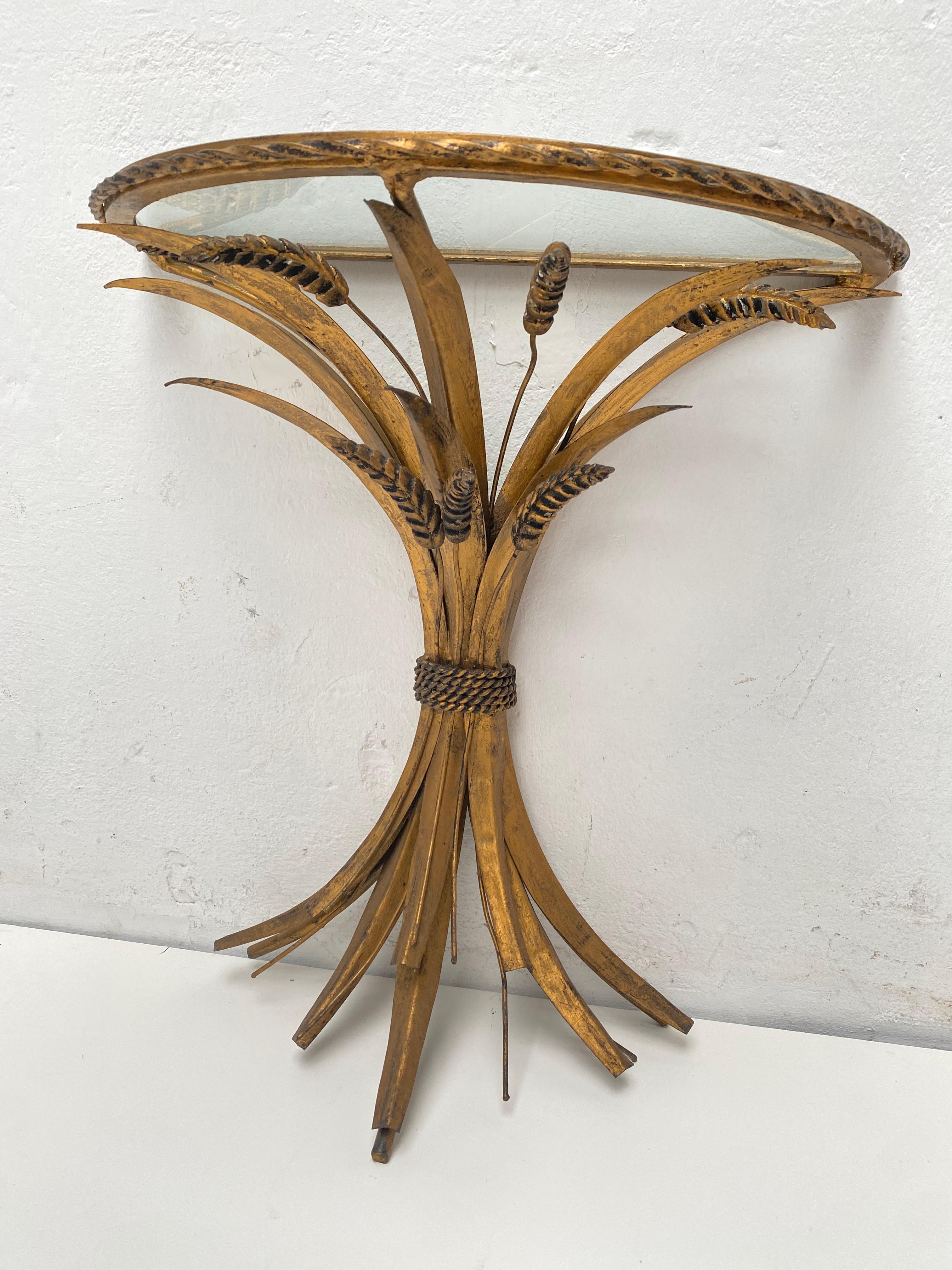 Métal Petite table d'appoint/console « Feuille de blé » française en métal doré en vente