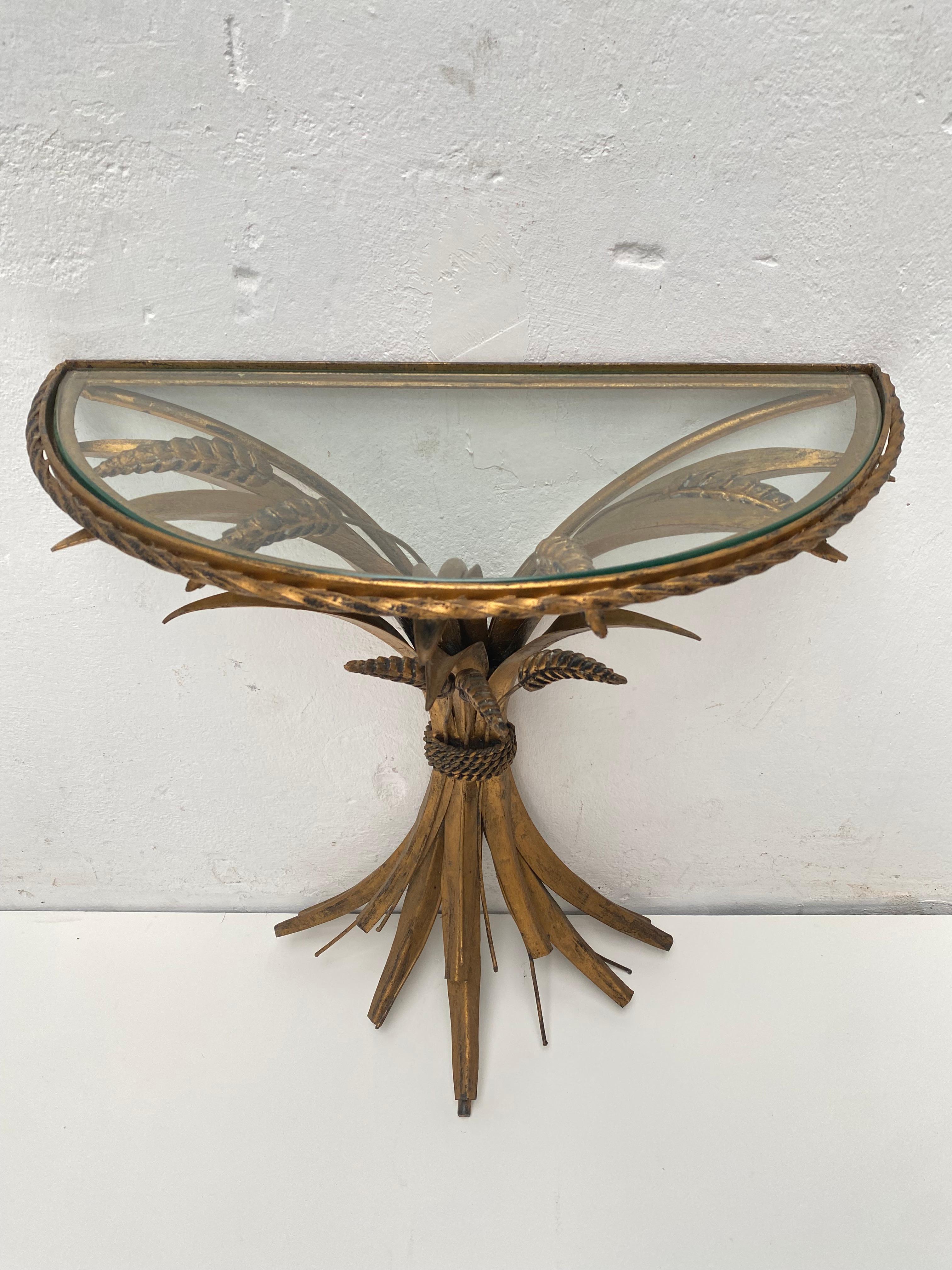 Petite table d'appoint/console « Feuille de blé » française en métal doré en vente 1
