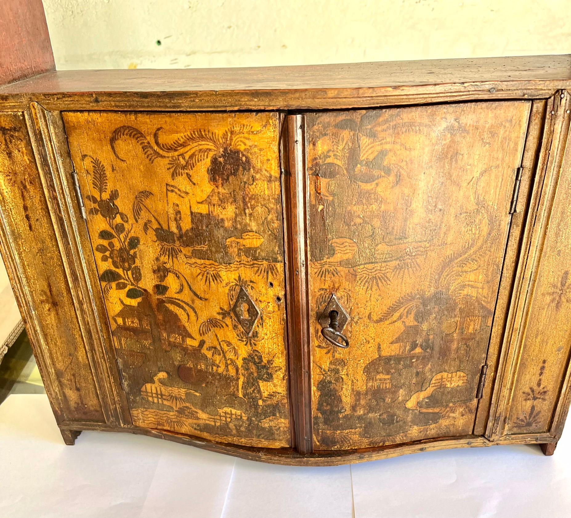 Small French Shelf 18th Cent Decor Chinois Yellow Patina In Good Condition For Sale In Miami, FL