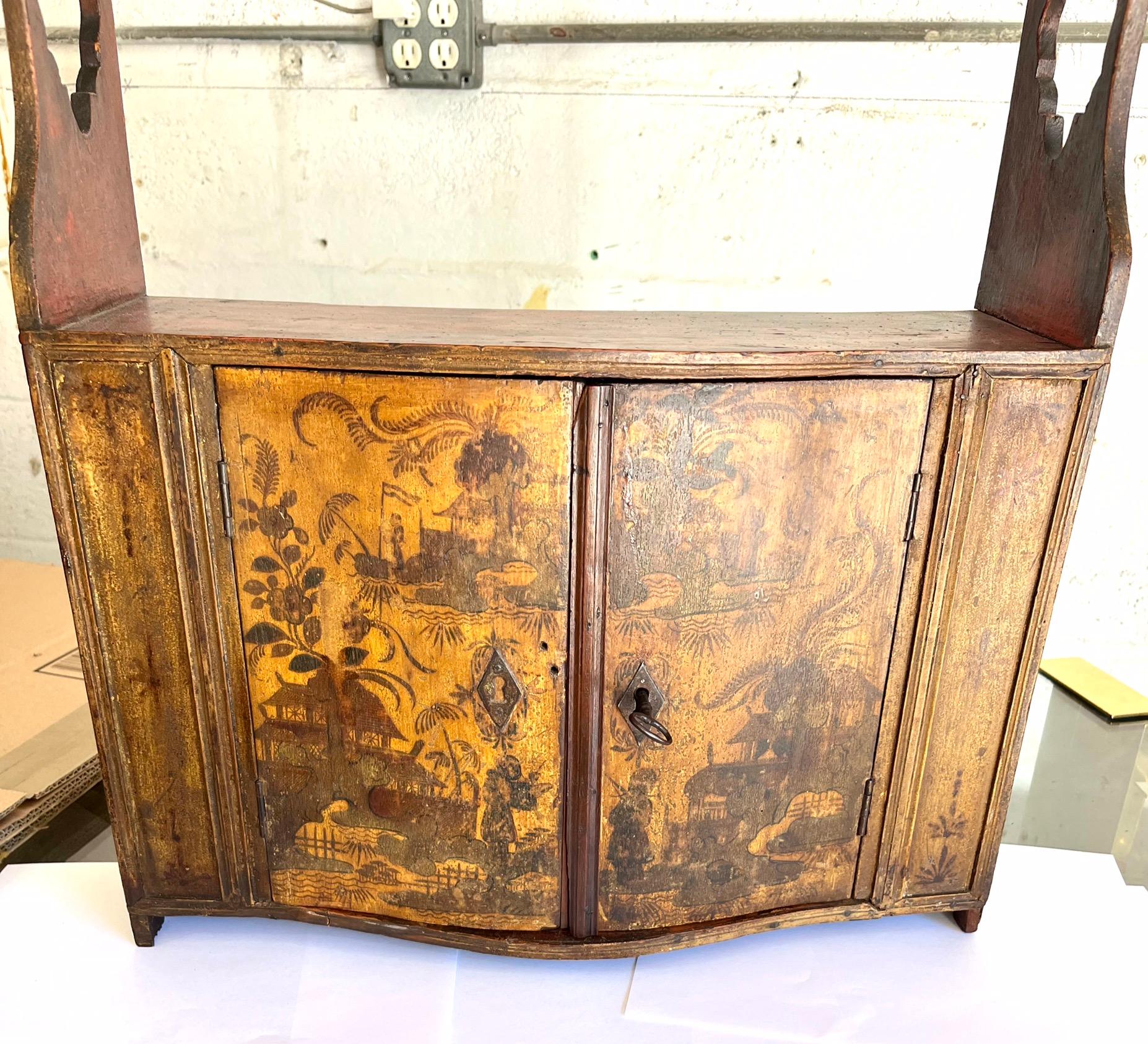 18th Century Small French Shelf 18th Cent Decor Chinois Yellow Patina For Sale