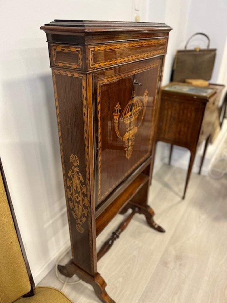 Embossed Small French Travel Secretary Napoleon III in Rosewood and Boxwood Veneer 1860s For Sale