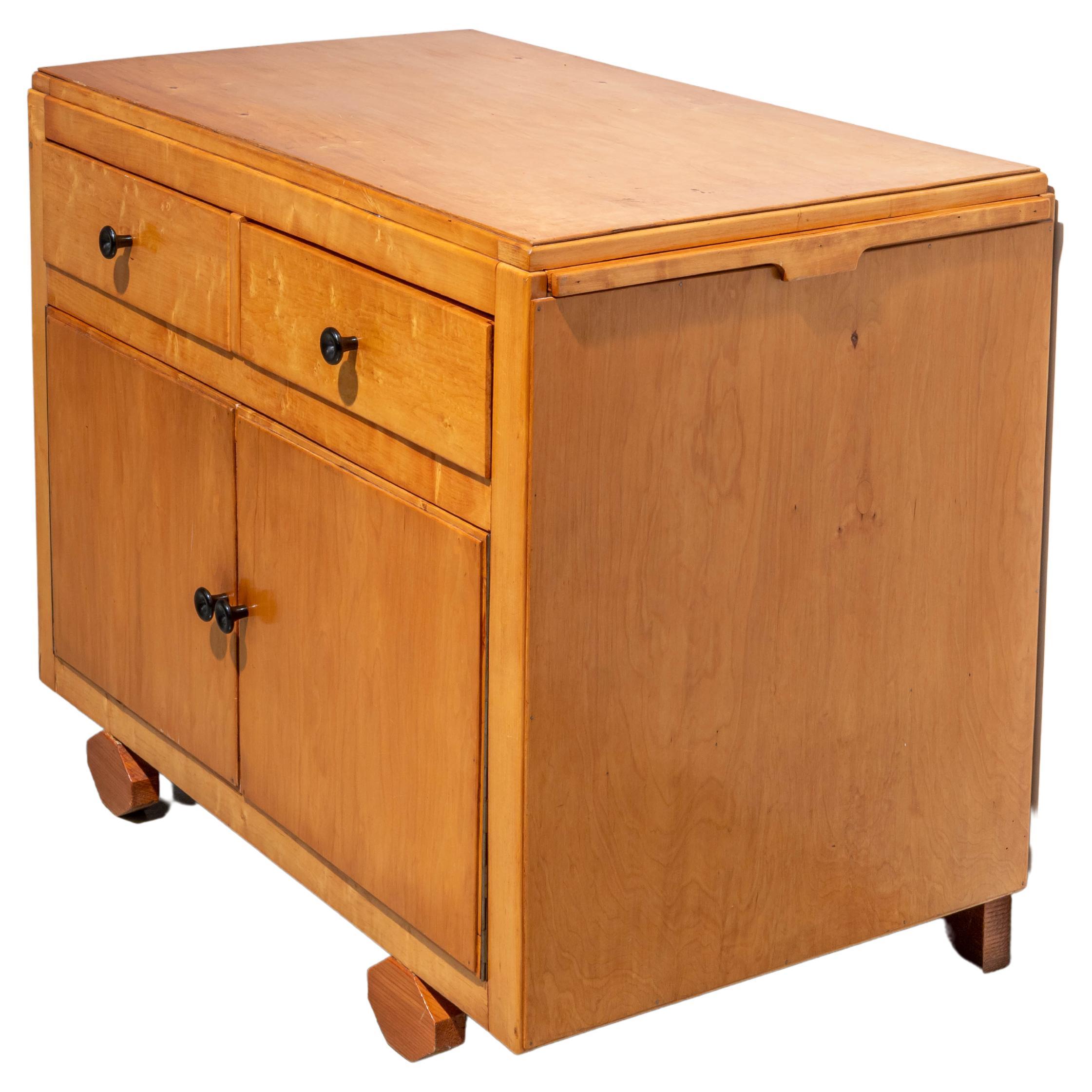 Small french two-door Cabinet with extractable side leafs in wood, 1970's