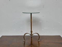 Small French Vintage Gilt Iron Side Table with Mirrored Top and Curved Legs
