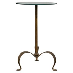 Small French Vintage Gilt Iron Side Table with Mirrored Top and Curved Legs