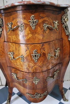 Small French Walnut Bombe Commode