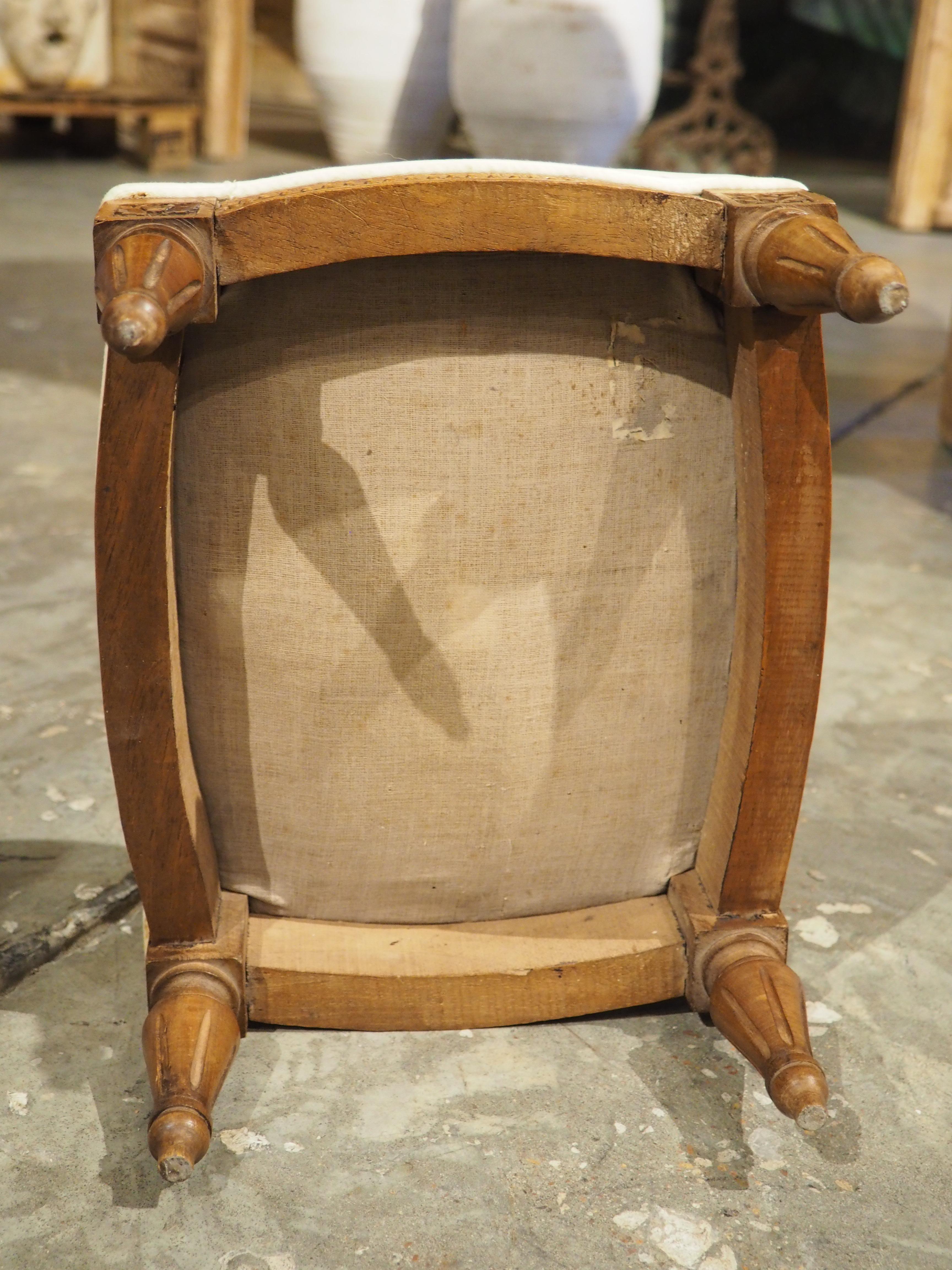 Small French Walnut Pied de Tabouret Foot Stool, Pierre Frey Upholstery, C. 1900 8