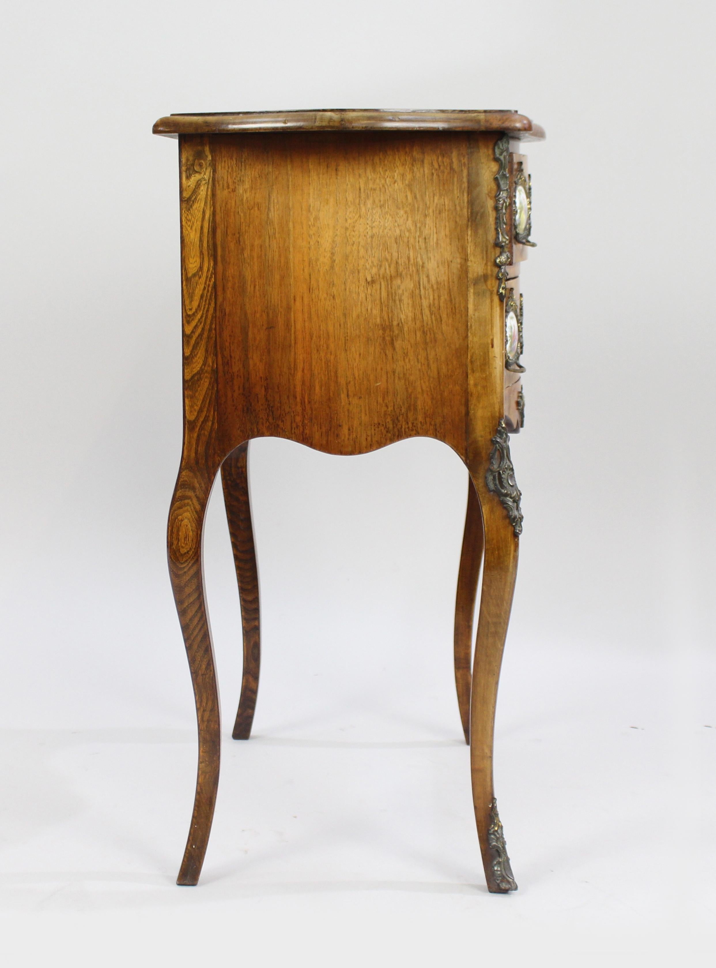 19th Century Small French Walnut Serpentine Commode with Sevres Plaques, circa 1880 For Sale