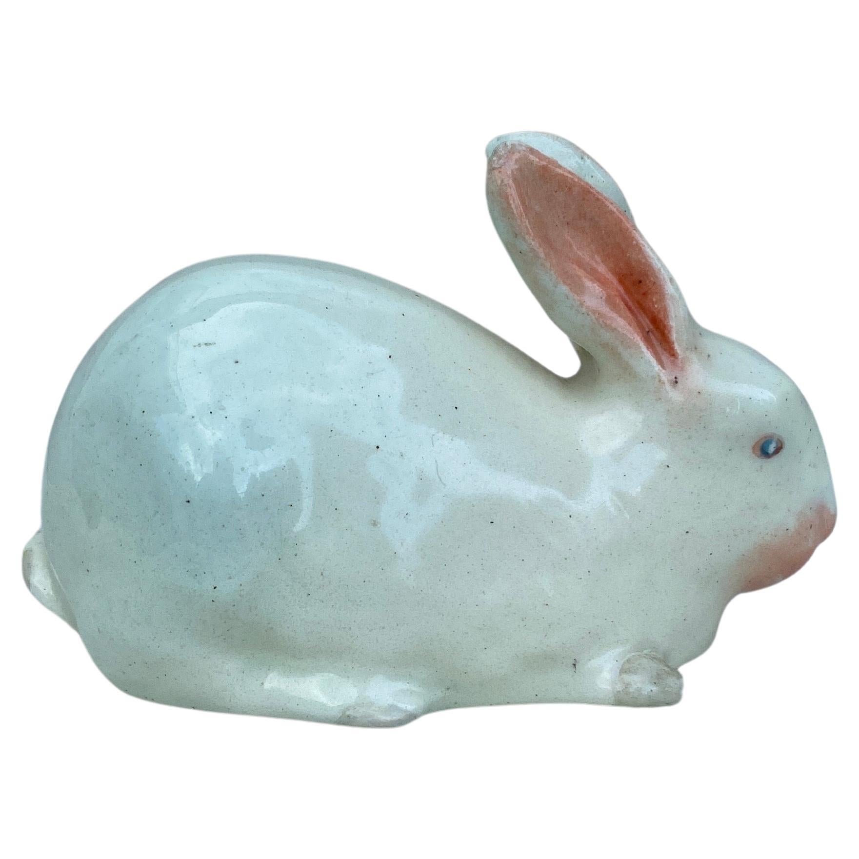 Small French White Majolica Rabbit Clement Massier, circa 1890.
Signed MCM Golfe Juan A.M