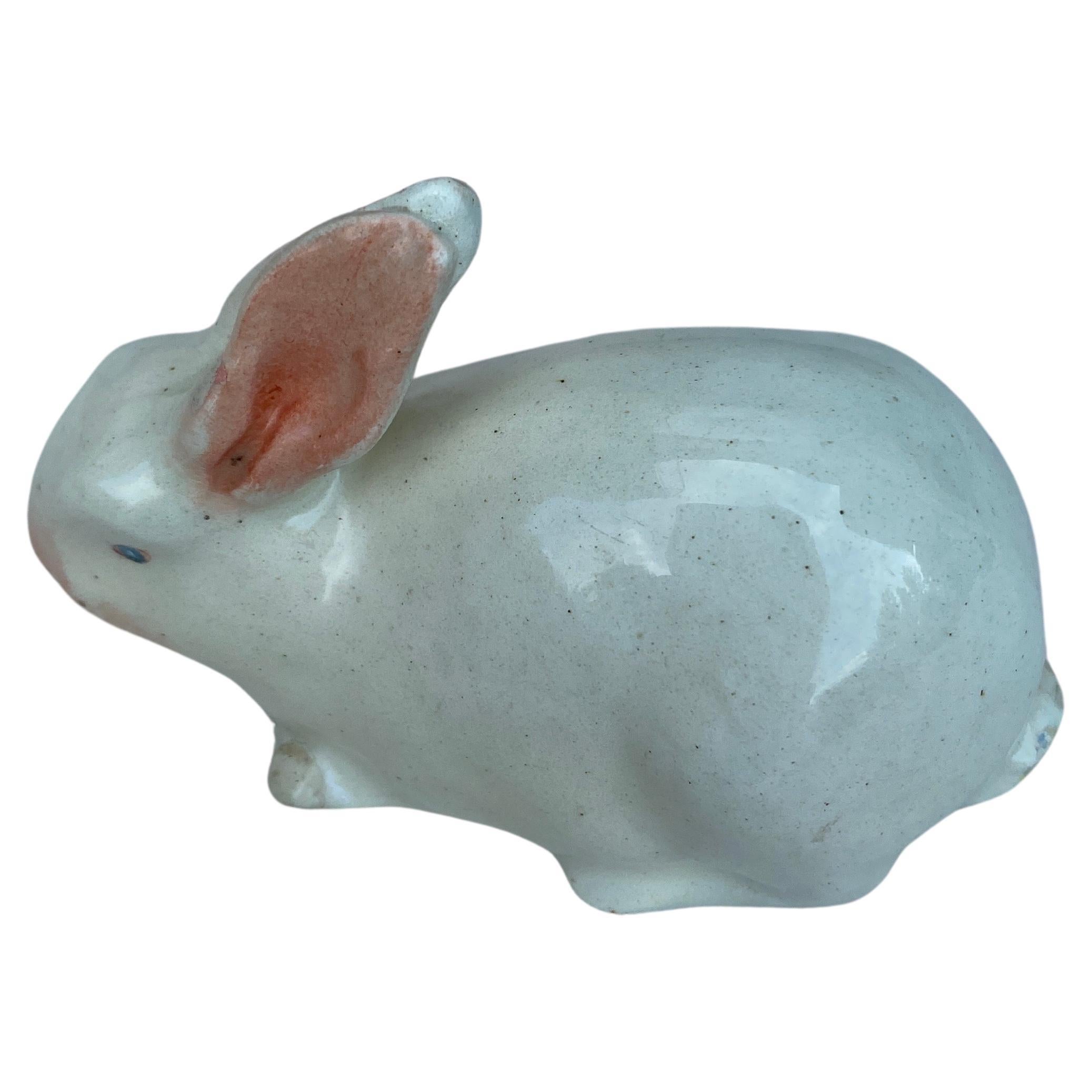 Rustic Small French White Majolica Rabbit Clement Massier, circa 1890
