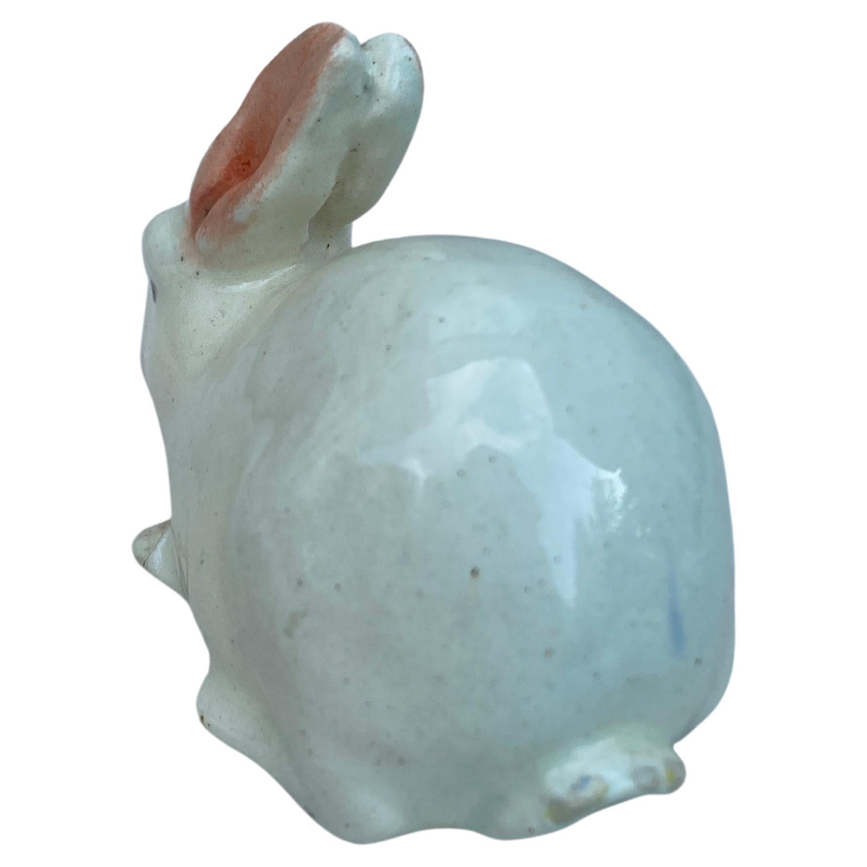 Small French White Majolica Rabbit Clement Massier, circa 1890 In Good Condition In Austin, TX