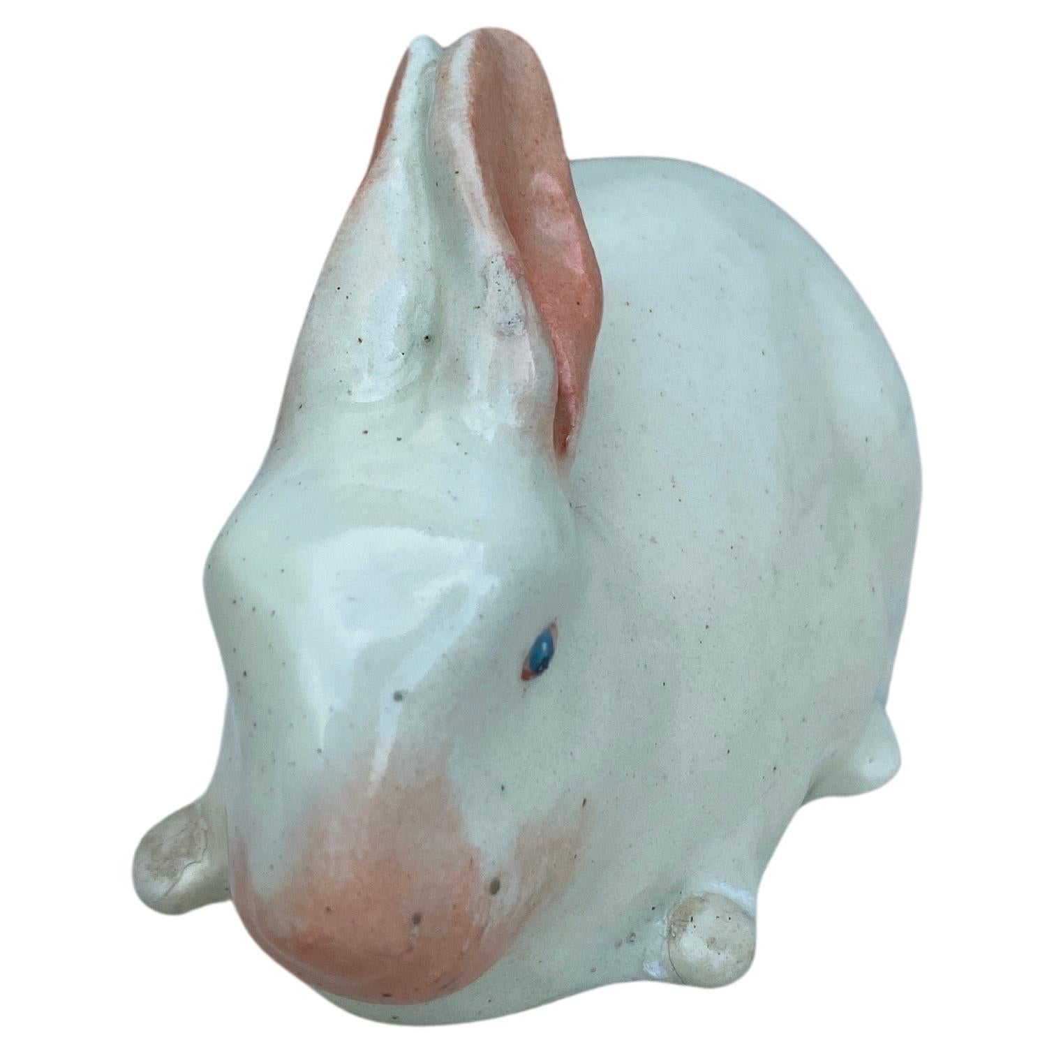 Late 19th Century Small French White Majolica Rabbit Clement Massier, circa 1890
