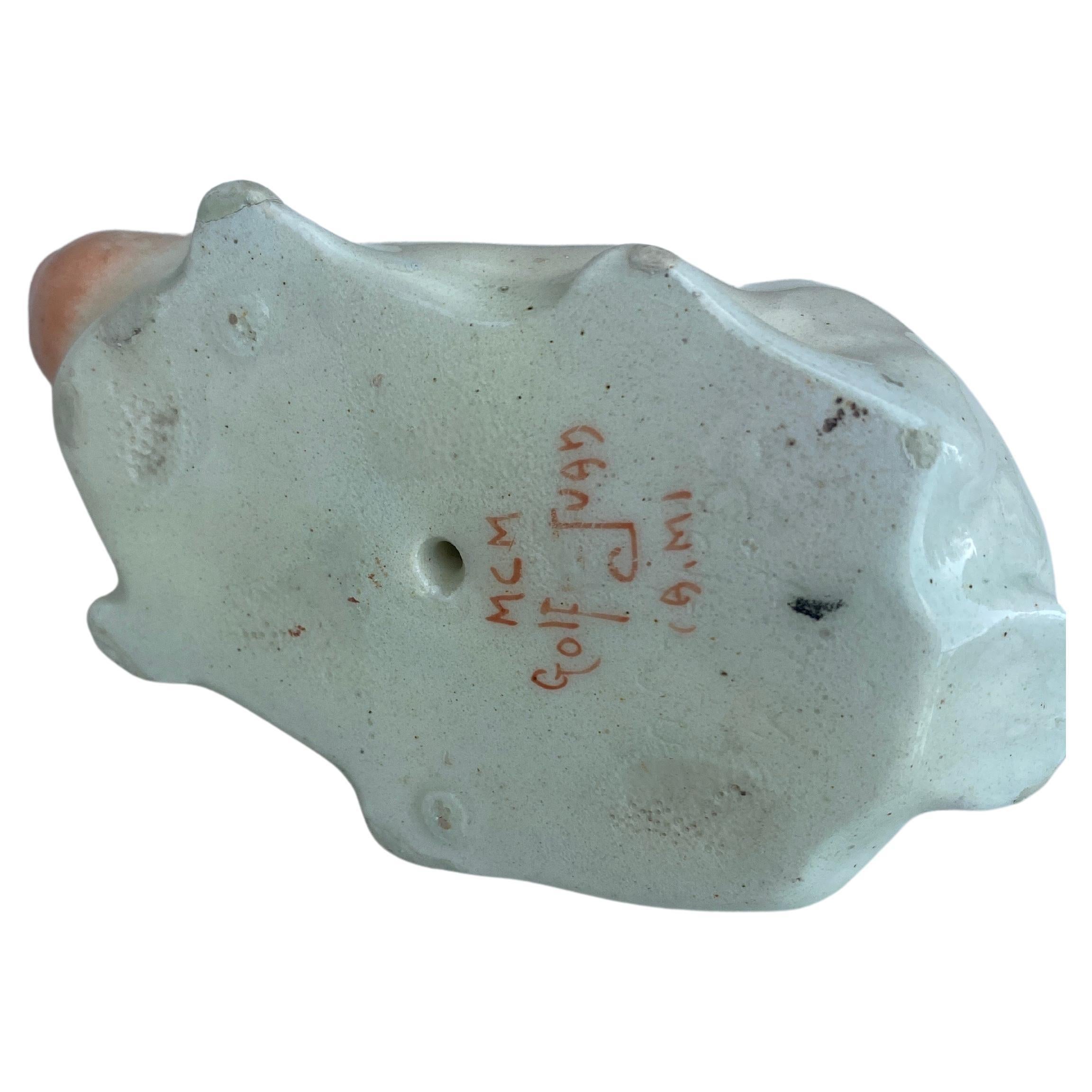 Ceramic Small French White Majolica Rabbit Clement Massier, circa 1890