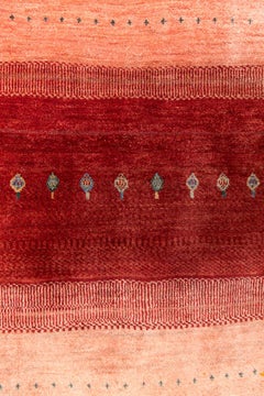 Small Red and Coral Striped Contemporary Gabbeh Persian Wool Rug