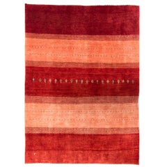 Small Red and Coral Striped Contemporary Gabbeh Persian Wool Rug