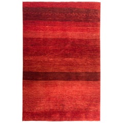 Small Red Striped Contemporary Gabbeh Persian Wool Rug 