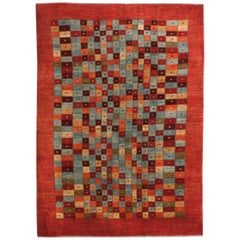 Small Checkerboard Contemporary Gabbeh Persian Wool Rug 