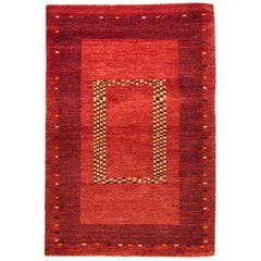 Small Red, Indigo Blue and Gold Contemporary Gabbeh Persian Wool Rug 