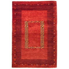 Small Red, Indigo Blue and Gold Contemporary Gabbeh Persian Wool Rug