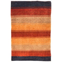 Small Red, Orange and Deep Blue Striped Contemporary Gabbeh Persian Wool Rug